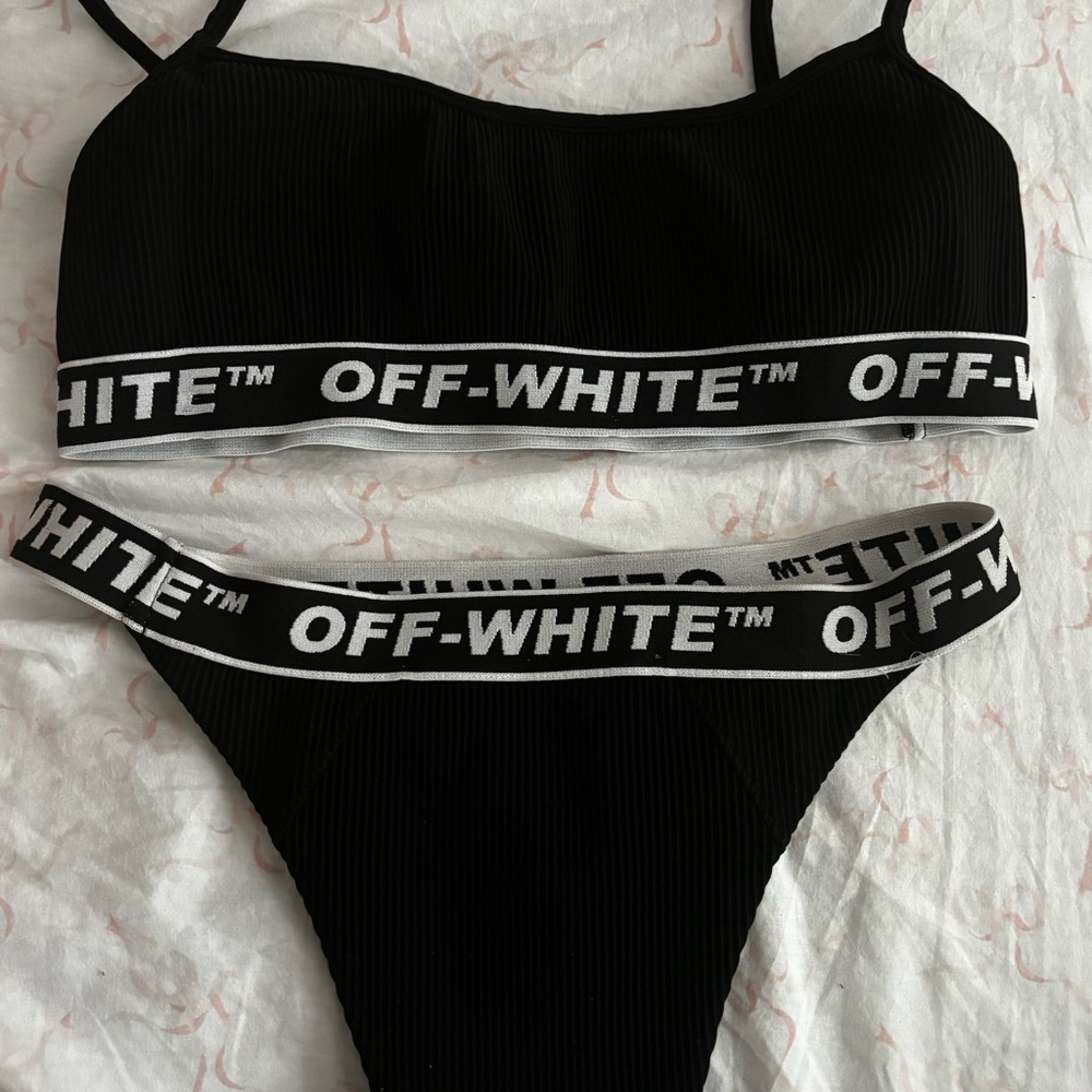 Off-White Black Ribbed Logo Bikini Set